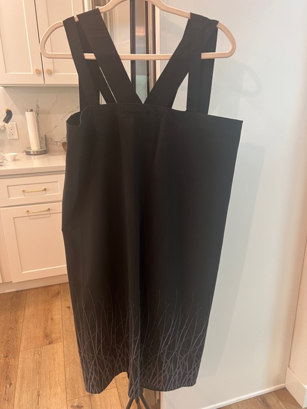 Zero Maria Cornejo Black Midi Dress with Graphic Hem and Wide Straps sz 10